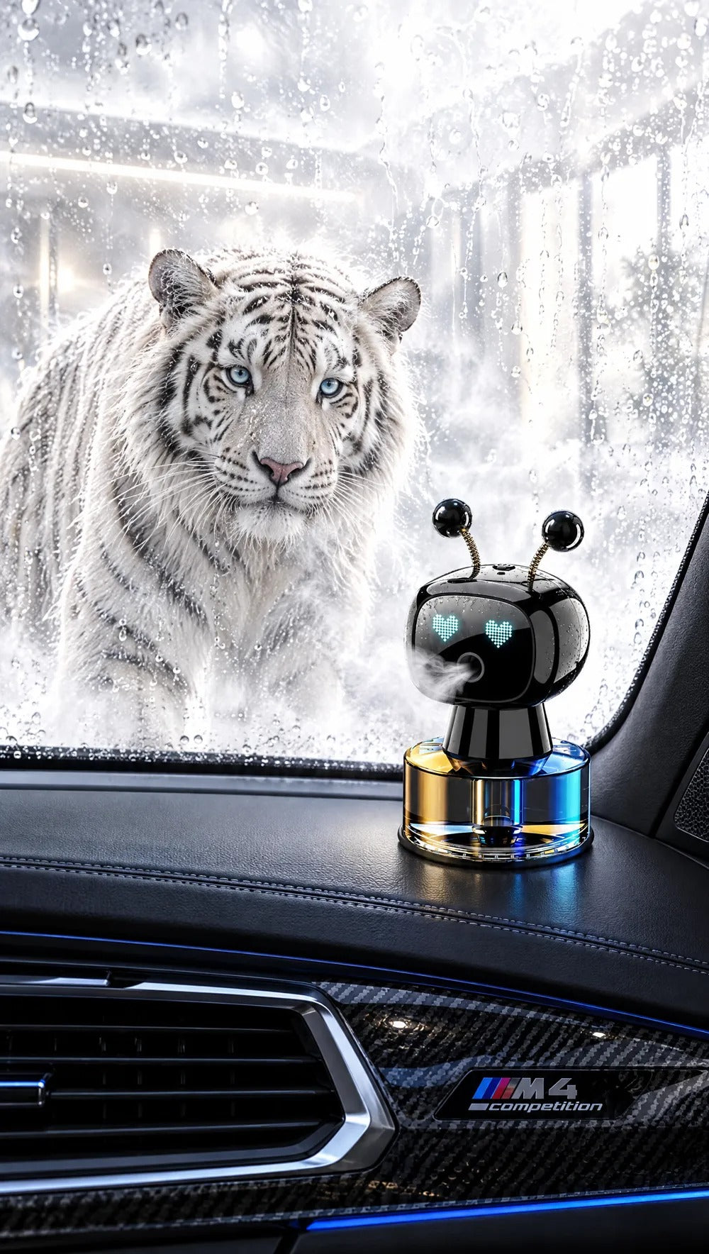 Robot Aroma HDD junto al tigre guardián del anuncio